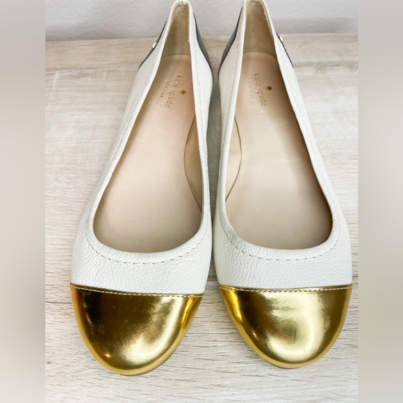 kate spade Shoes - NWOT Kate Spade Terry Leather Cap-toe Ballerina Flat Cream, Gold, and Black